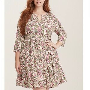 Torrid | Green Pink Cream Floral Paisley Dress | Size 1 | NWT